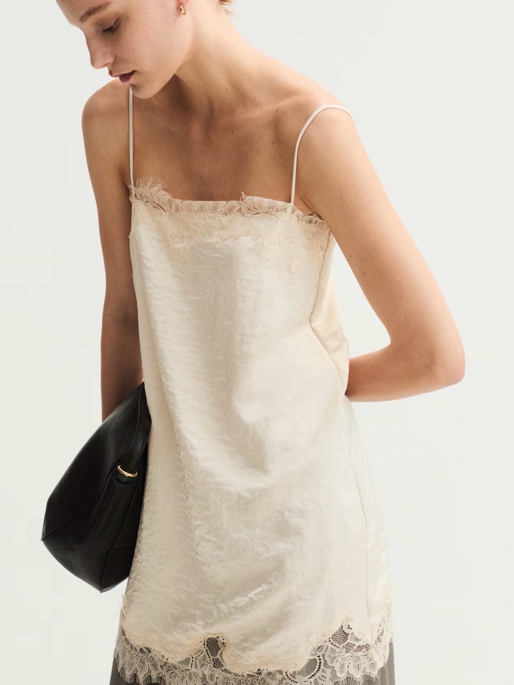 NWT H&M Lace Trim Slip Dress Ivory Size S